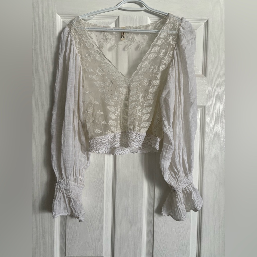 Free People Sheer White Lace Blouse